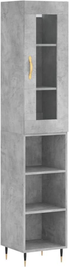 VidaXL Hoge kast 180 cm betongrijs hout & glas Hoge Kast Opbergkast Betongrijs Houten Kast Met Lade