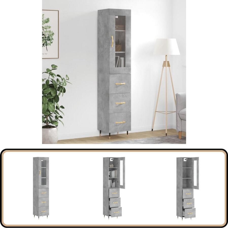 VidaXL Hoge kast 34 5x34x180 cm Betongrijs Hoge Kast Opbergkast Kast Beton Grijs Houten Kast Moderne Kast