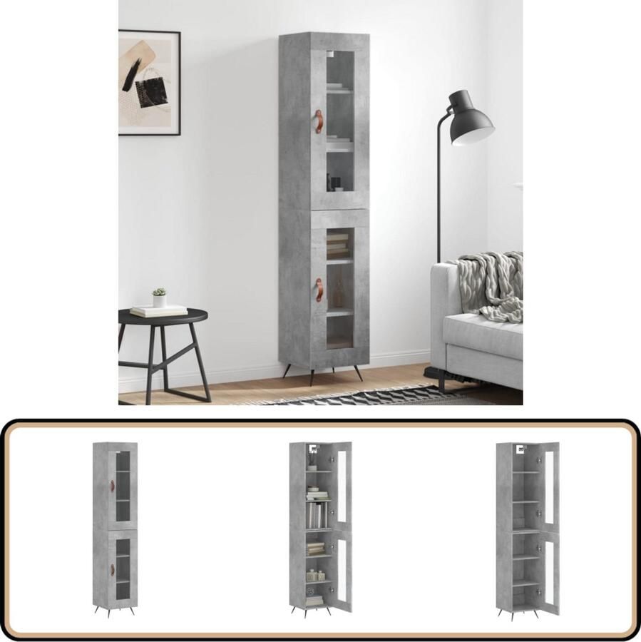 VidaXL Hoge Kast 180 cm Betongrijs Bewerkt Hout Hoge Kast Opbergkast Betonnen Kast Grijze Kast