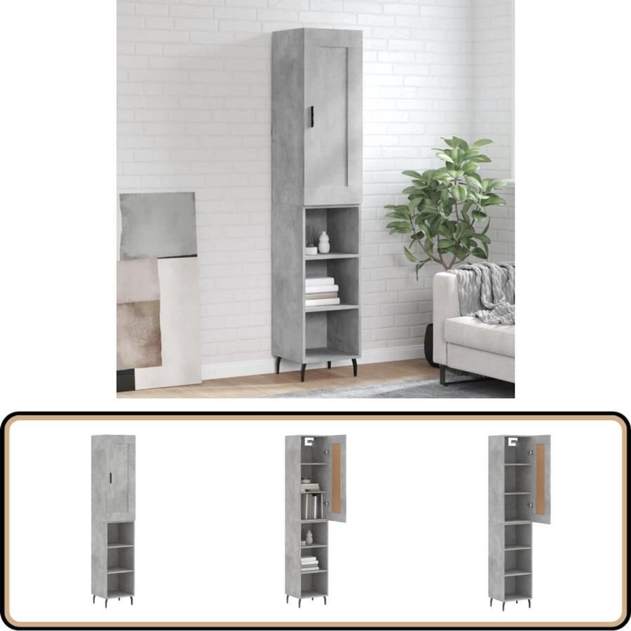 VidaXL Hoge Kast Hoge Kasten Dressoir Buffetkast Hoge kast 34 5x34x180 cm bewerkt hout betongrijs - Foto 4