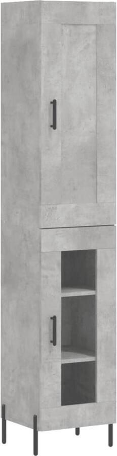 VidaXL The Living Store Hoge kast 34 5x34x180 cm bewerkt hout betongrijs Hoge Kast Betongrijs Kast Houten Kast Opbergkast Dressoir - Foto 4