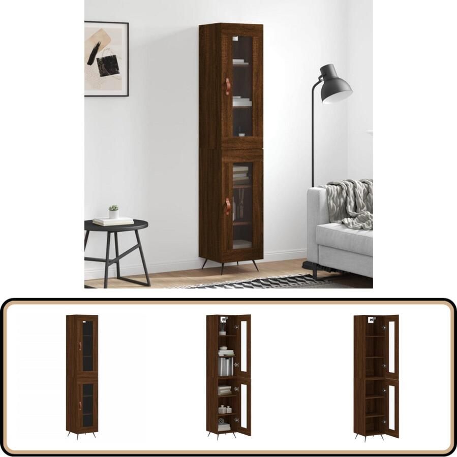 VidaXL Hoge kast Bruin eiken 34 5x34x180 cm Hoge Kast Dressoir Buffetkast Opbergkast Houten Kast