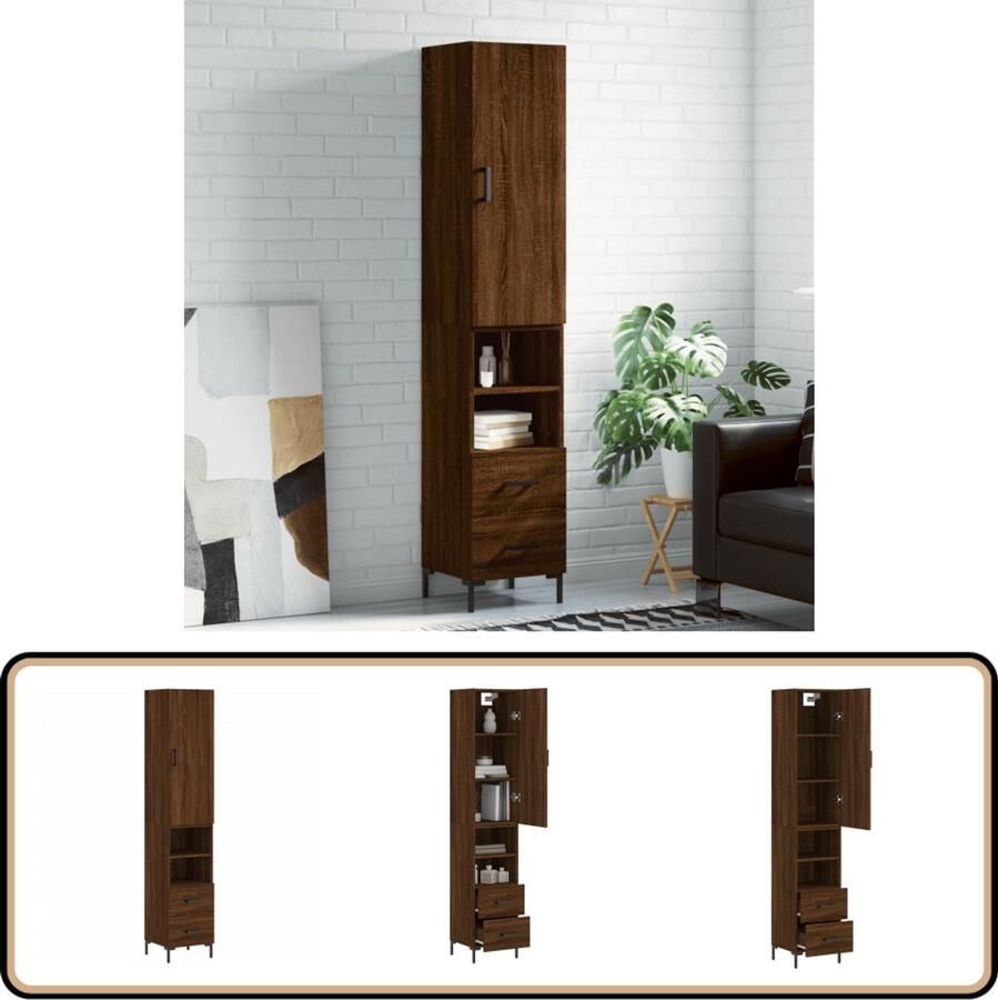 VidaXL Hoge kast Bruin Eiken 34 5x34x180 cm Hoge Kast Opbergkast Houten Kast Bruine Eiken Kast