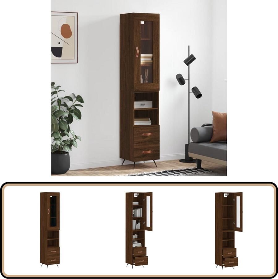 VidaXL Hoge kast Bruin eiken 34 5x34x180 cm Hoge Kast Opbergkast Houten Kast Bruine Eiken Kleur