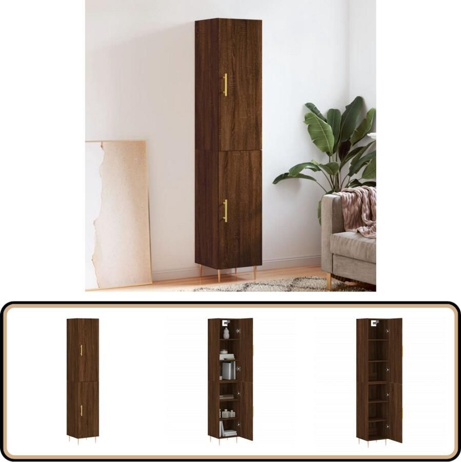 VidaXL Hoge Kast Bruin Eiken 34 5x34x180 cm Hoge Kast Houten Kast Opbergkast Kast Bruine Eiken Dressoir