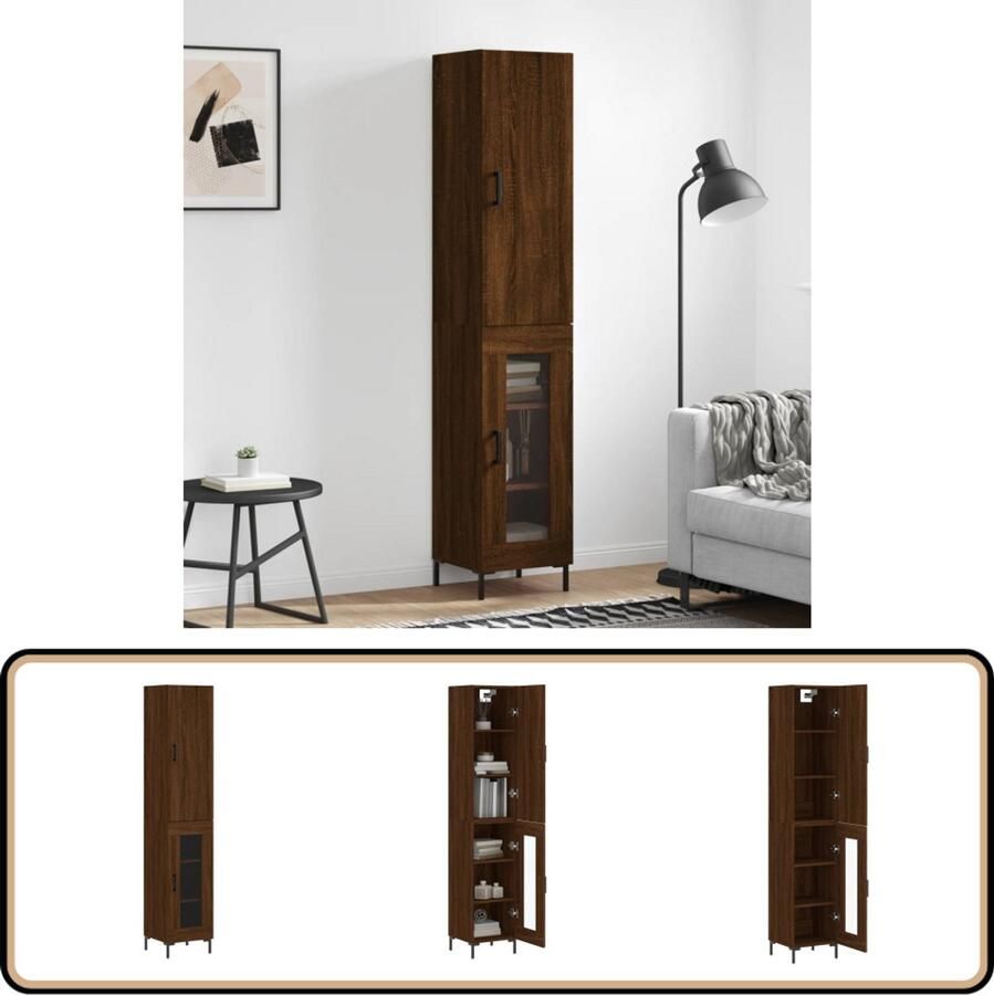 VidaXL Hoge kast 34 5x34x180 cm Bruin eikenkleur Hoge Kast Dressoir Opzetkast Houten Kast Bruine Eiken