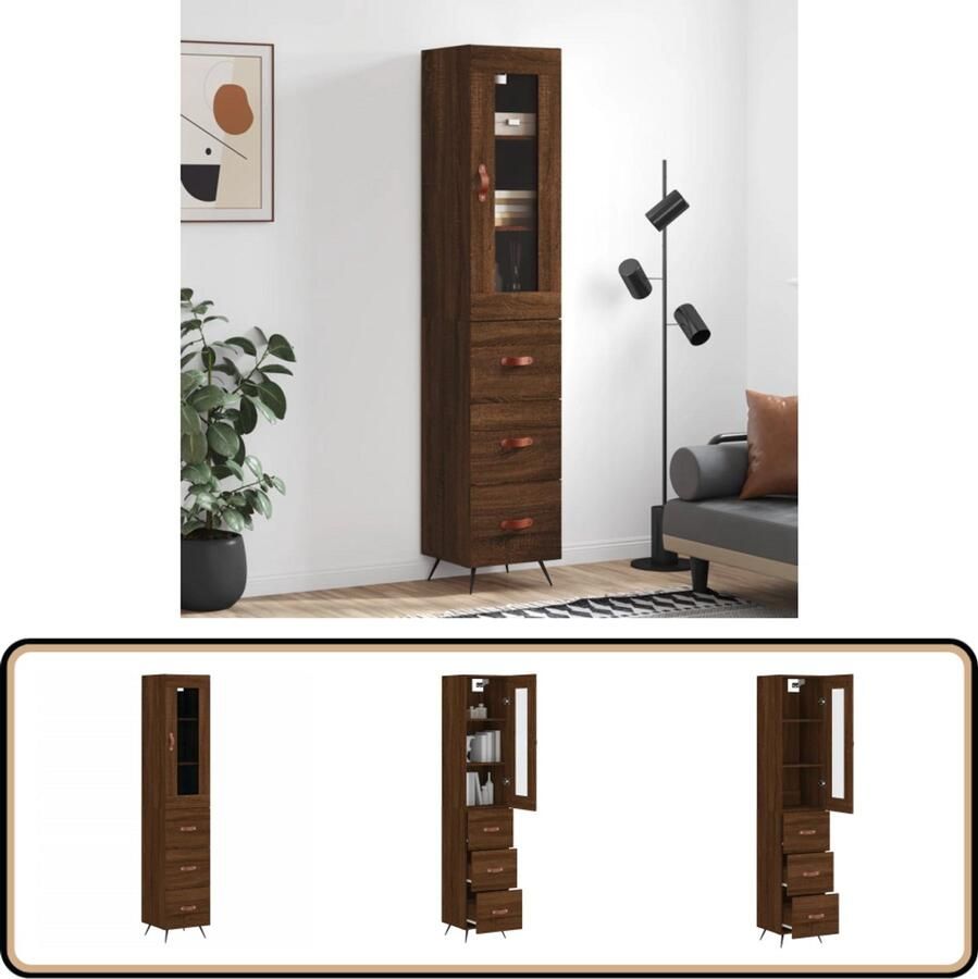 VidaXL Hoge Kast Bruin Eiken 34 5x34x180 cm Hoge Kast Opbergkast Kast Houten Kast Bruine Eiken Kleur
