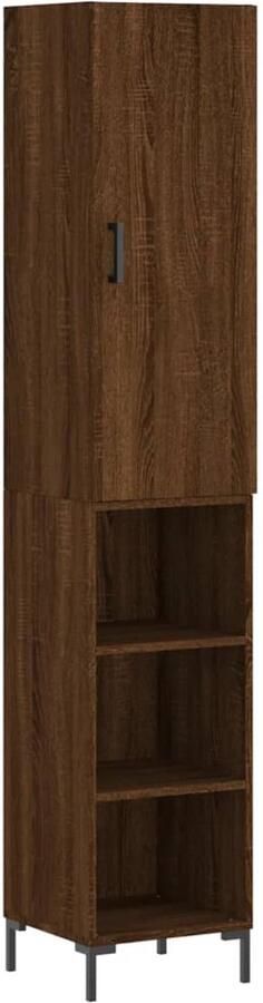 The Living Store Hoge kast 34 5x34x180 cm bewerkt hout bruin eikenkleur Hoge Kast Dressoir Opzetkast Houten Kast Bruine Eiken Kleur - Foto 2