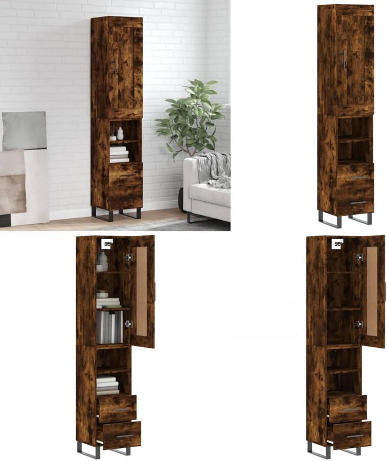 VidaXL Hoge kast 34 5x34x180 cm bewerkt hout gerookt eikenkleurig Hoge Kast Hoge Kasten Dressoir Buffetkast