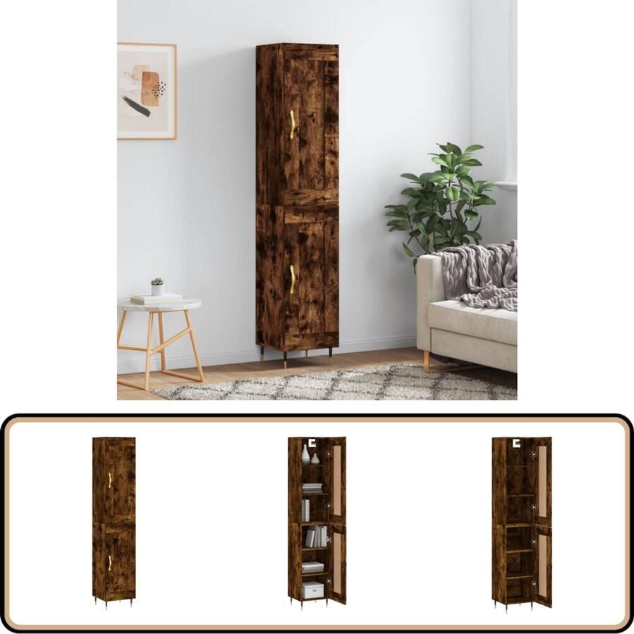 VidaXL Hoge kast 180 cm Gerookt Eiken Hout & Metaal Hoge Kast Opbergkast Houten Kast Vintage Kast