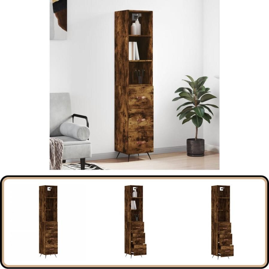 VidaXL Hoge kast Bewerkt hout Gerookt eiken Hoge Kast Houten Kast Dressoir Buffetkast