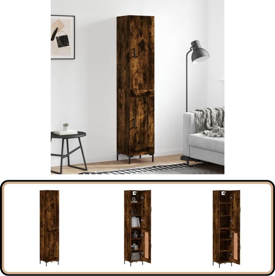 VidaXL Hoge kast Bewerkt hout Gerookt eiken Hoge Kast Opbergkast Houten Kast Vintage Kast
