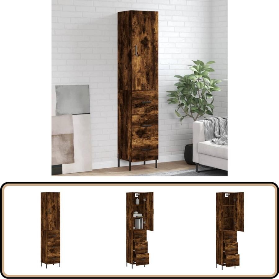 VidaXL Hoge kast Bewerkt hout Gerookt eiken Hoge Kast Opbergkast Houten Kast Bruine Kast