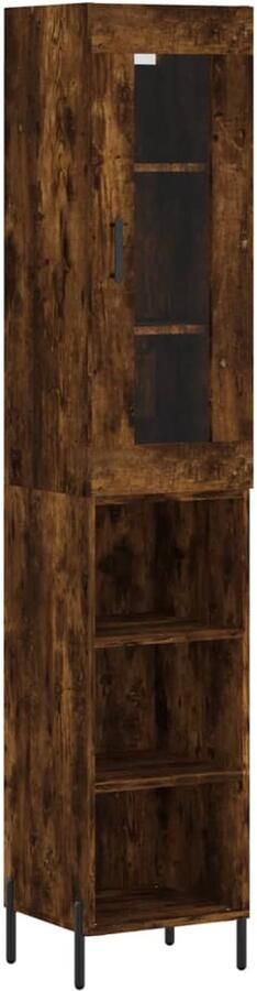 VidaXL Hoge kast 180 cm Gerookt eiken Hout & Glas Hoge Kast Houten Kast Opbergkast Kast Met Lade Vintage Kast