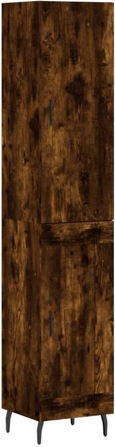 The Living Store Hoge kast 34 5x34x180 cm bewerkt hout gerookt eikenkleurig Hoge Kast Opbergkast Houten Kast Met Laden Gerookt Eiken