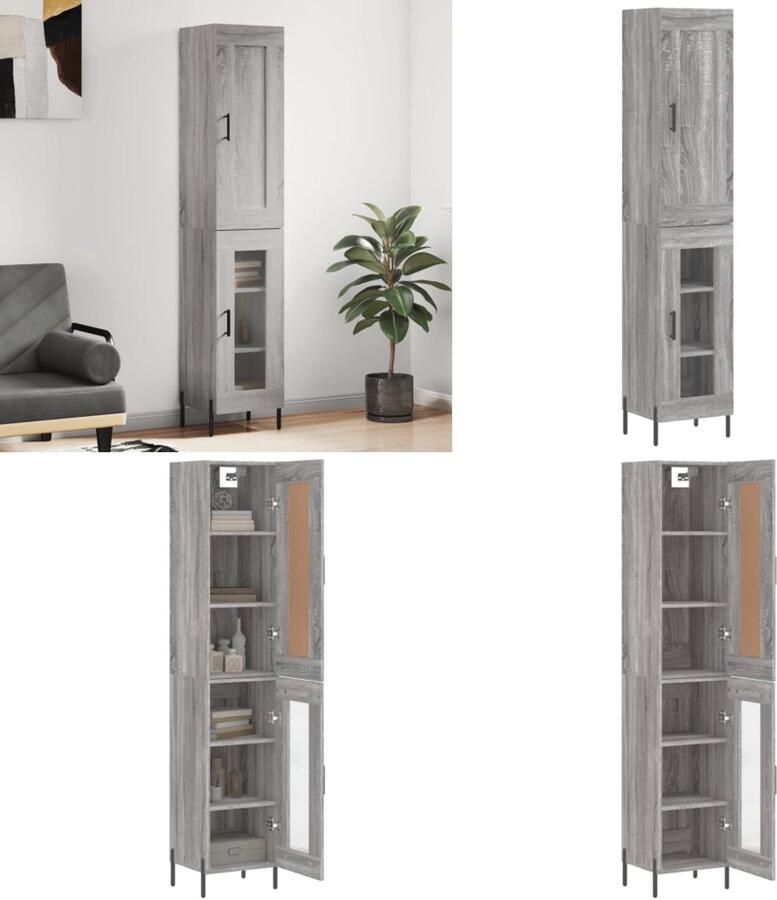 VidaXL Hoge kast 34 5x34x180 cm bewerkt hout grijs sonoma eikenkleurig Hoge Kast Hoge Kasten Dressoir Buffetkast