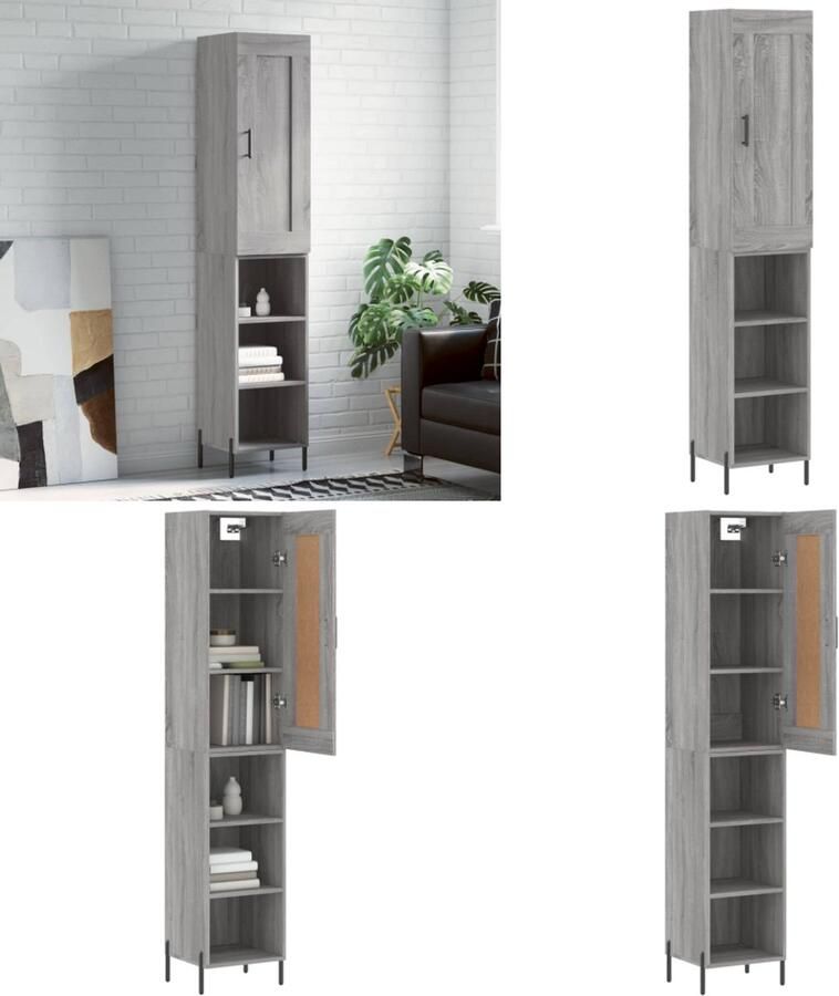 VidaXL Hoge kast 34 5x34x180 cm bewerkt hout grijs sonoma eikenkleurig Hoge Kast Hoge Kasten Dressoir Buffetkast