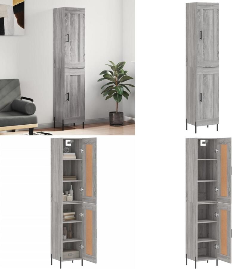 VidaXL Hoge kast 34 5x34x180 cm bewerkt hout grijs sonoma eikenkleurig Hoge Kast Hoge Kasten Dressoir Buffetkast