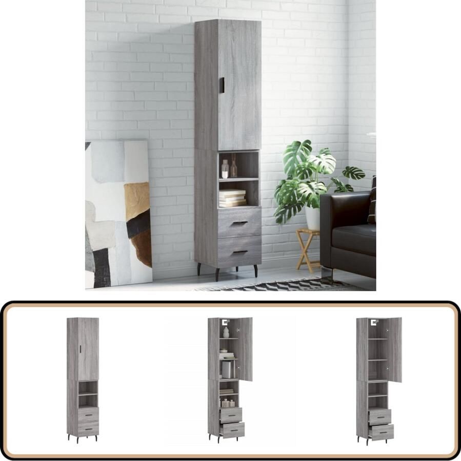 VidaXL Hoge kast 34 5x34x180 cm Grijs sonoma eiken Hoge Kast Kledingkast Opslagoplossing Houten Kast Grijze Kast