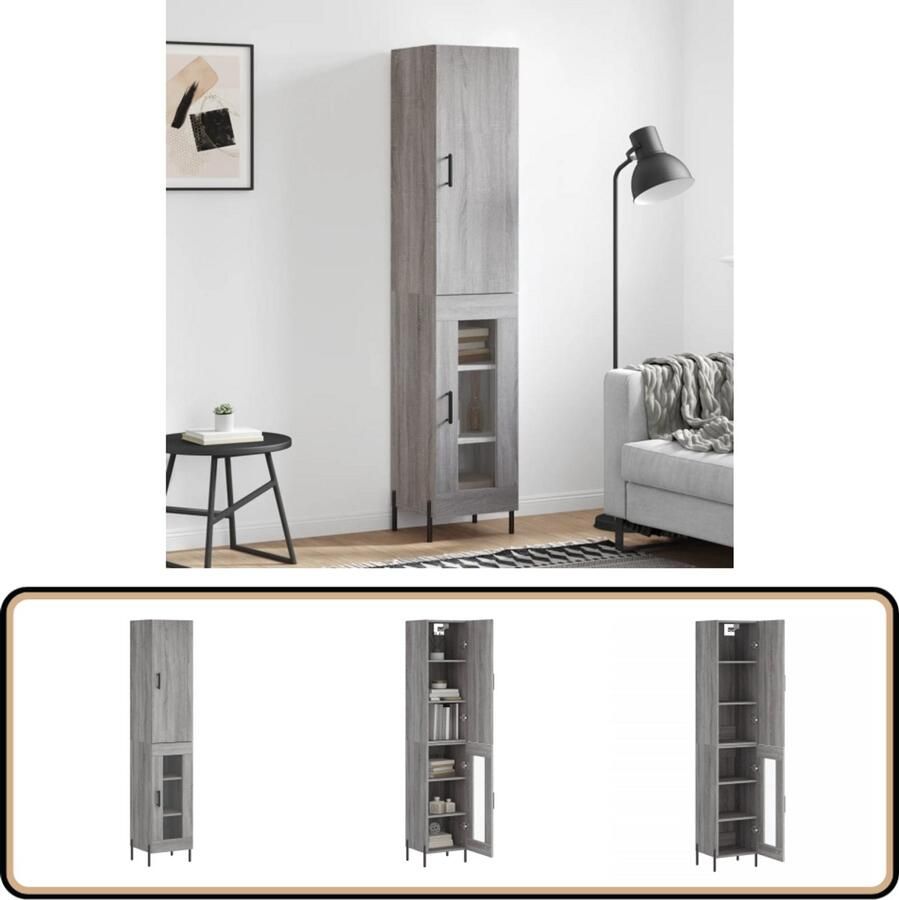 VidaXL Hoge kast 180 cm Grijs Sonoma Eiken Hoge Kast Opbergkast Houten Kast Grijze Kast Salontafel