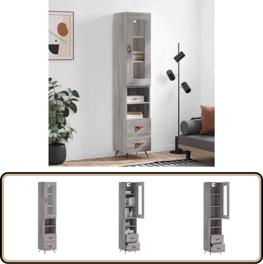 VidaXL Hoge Kast Grijs Sonoma Eiken 180 cm Hoge Kast Opbergkast Kast Houten Kast Grijze Kast