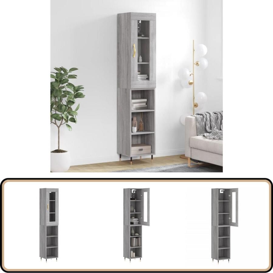 VidaXL Hoge Kast 180 cm Grijs Sonoma Eiken Hoge Kast Opbergkast Kast Met Lade Grijze Kast Houten Kast