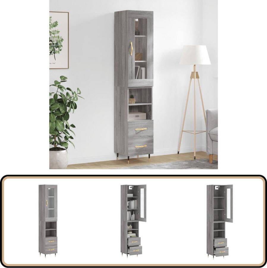 VidaXL Hoge kast Grijs Sonoma Eiken 180 cm Hoge Kast Kasten Opbergkast Grijze Kast Houten Kast