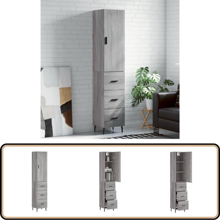 VidaXL Hoge Kast 34 5x34x180 cm Grijs Sonoma Eiken Hoge Kast Kledingkast Opbergkast Grijze Kast Houten Kast - Foto 2