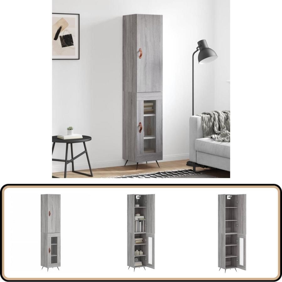 VidaXL Hoge kast 34 5x34x180 cm Grijs Sonoma Eik Hoge Kast Opbergkast Kast Met Lade Grijze Kast Houten Kast