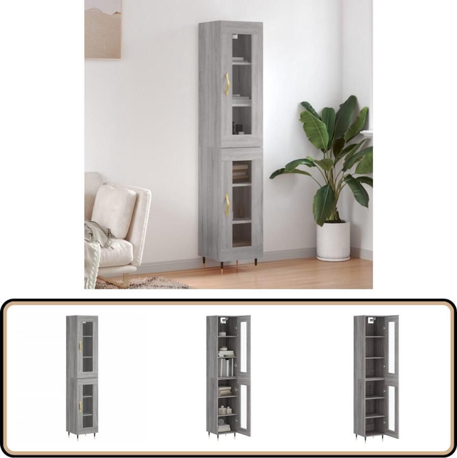VidaXL Hoge kast 34 5x34x180 cm Grijs Sonoma Eiken Hoge Kast Kledingkast Opslagoplossing Houten Kast Grijze Kast