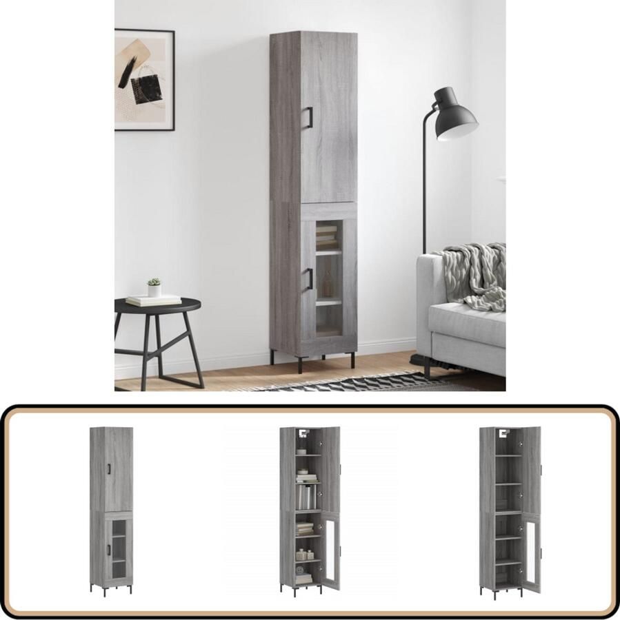 VidaXL Hoge Kast 180 cm Grijs Sonoma Eiken Hoge Kast Kledingkast Opbergkast Grijze Kast Houten Kast