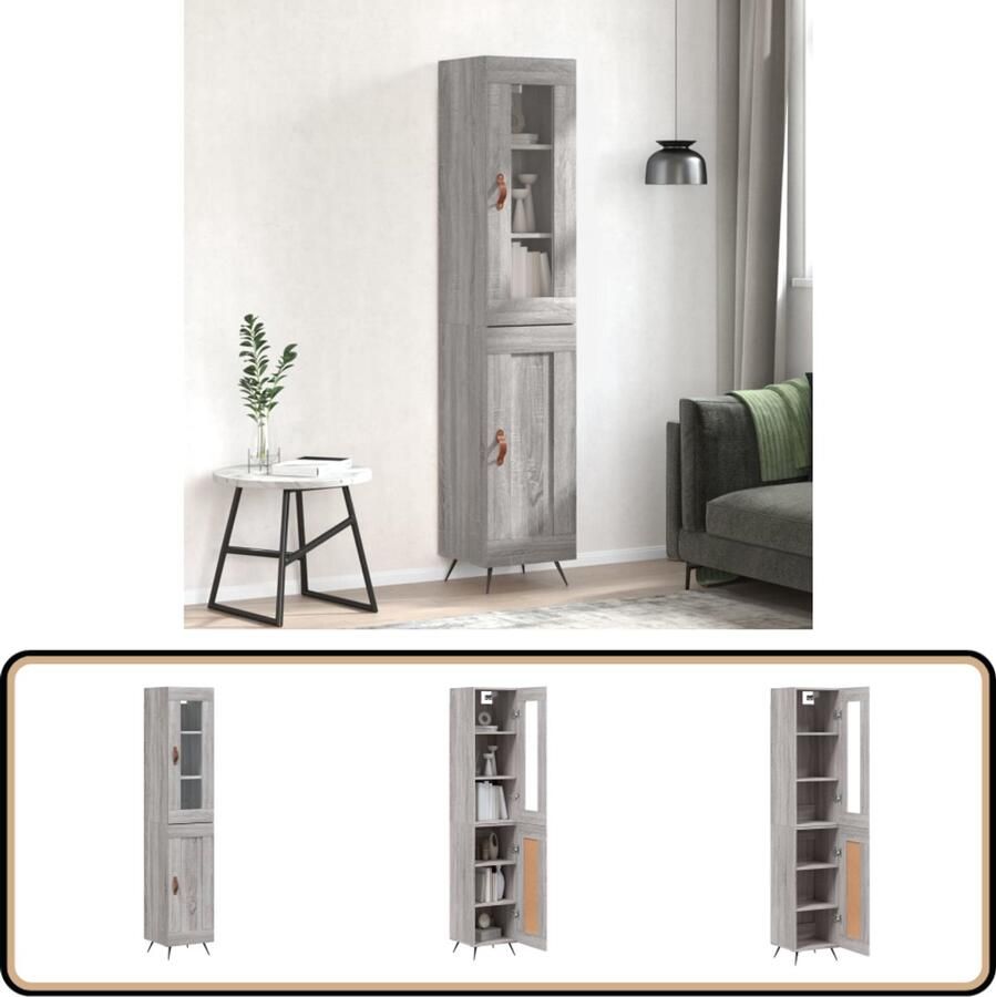 VidaXL Hoge kast 180 cm grijs sonoma eiken bewerkt hout Hoge Kast Opbergkast Grijze Kast Houten Kast Salontafel
