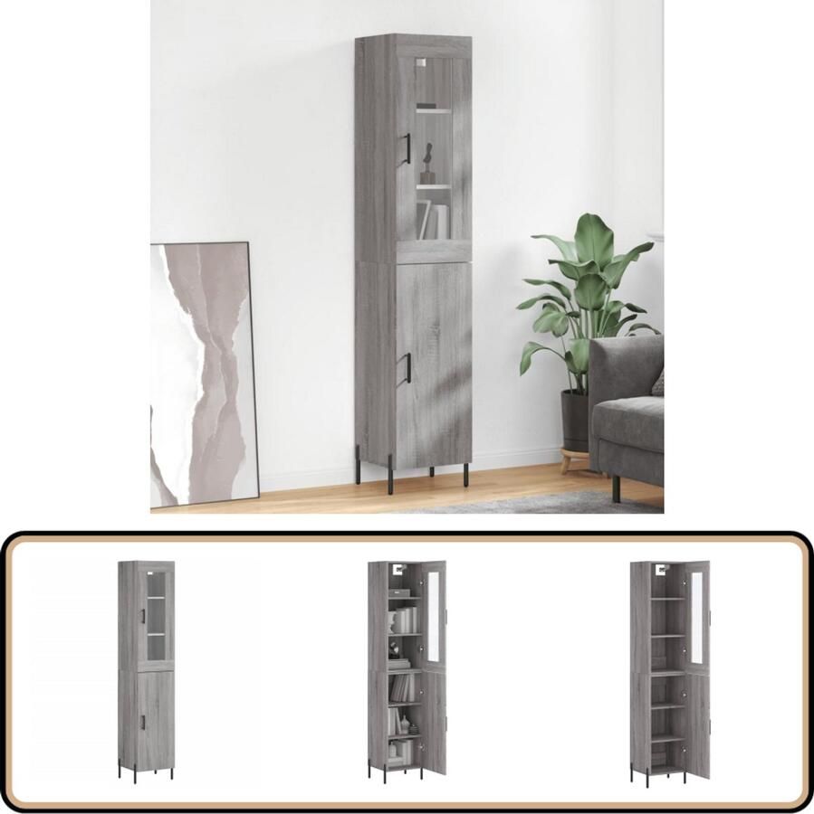 VidaXL Hoge Kast Grijs Sonoma Eiken 180 cm Hoge Kast Opbergkast Kast Grijze Houten Kast Salontafel