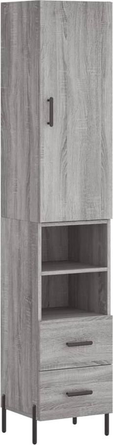 VidaXL Hoge Kast 34 5x34x180 cm Grijs Sonoma Eiken Hoge Kast Kledingkast Opslagkast Houten Kast Grijze Kast