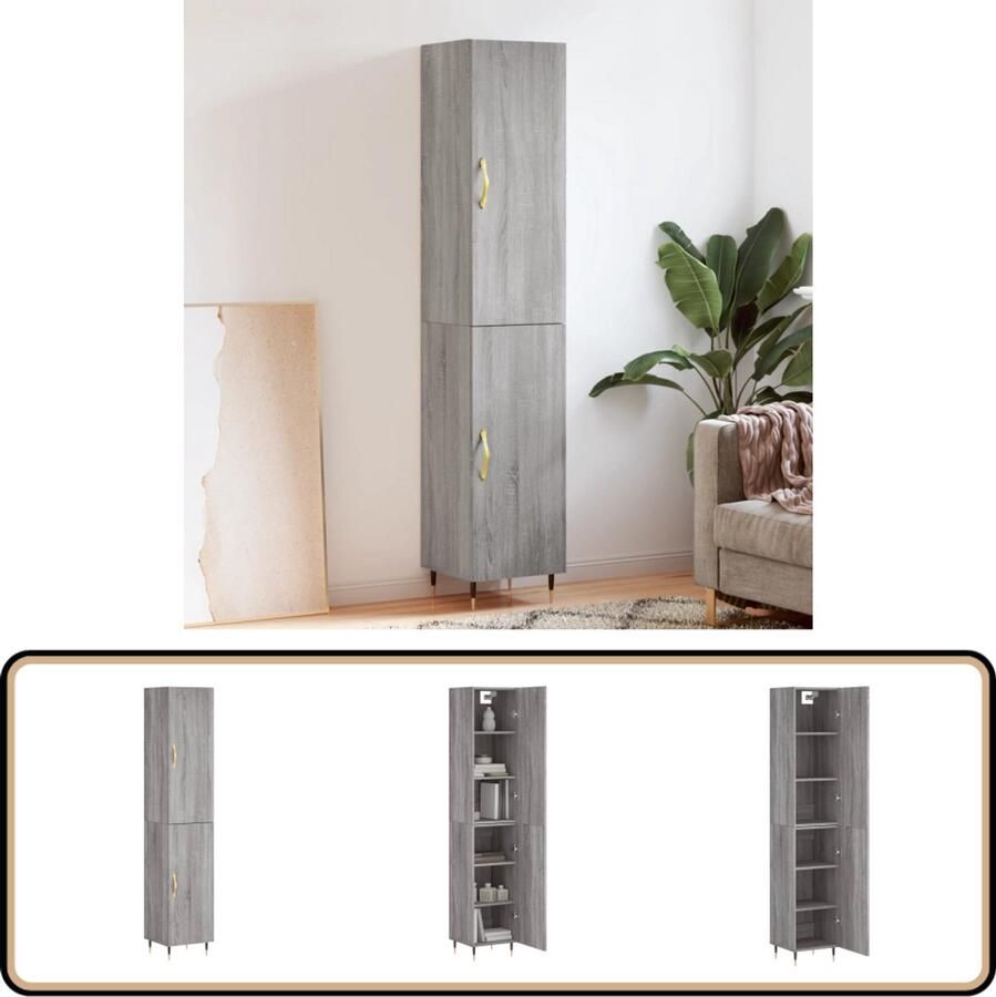 VidaXL Hoge Kast 180 cm Grijs Sonoma Eiken Hoge Kast Opbergkast Grijze Kast Houten Kast