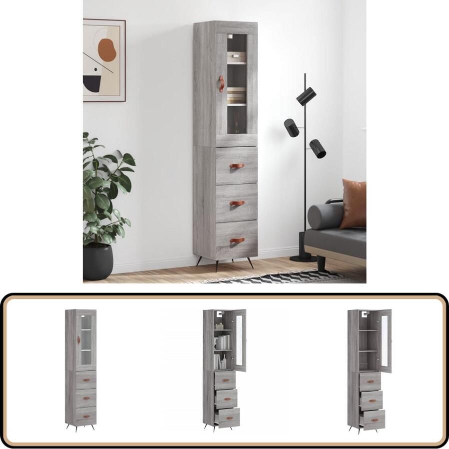 VidaXL Hoge Kast 180 cm Grijs Sonoma Eiken Hoge Kast Kledingkast Opslagkast Grijze Kast Houten Kast