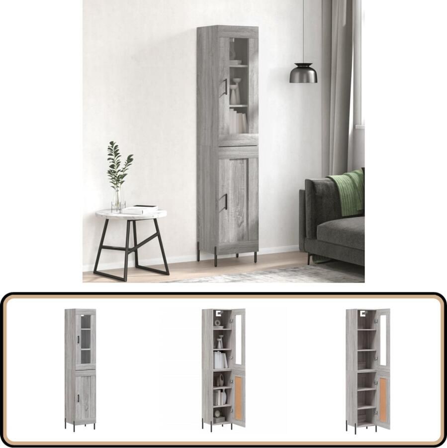 VidaXL Hoge Kast Grijs Sonoma Eiken 180 cm Hoge Kast Opbergkast Grijze Kast Houten Kast Salontafel - Foto 2
