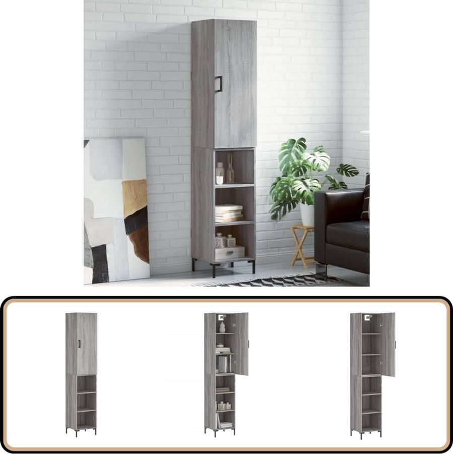 VidaXL Hoge kast 180 cm Grijs Sonoma eiken Hoge Kast Opbergkast Grijze Kast Houten Kast