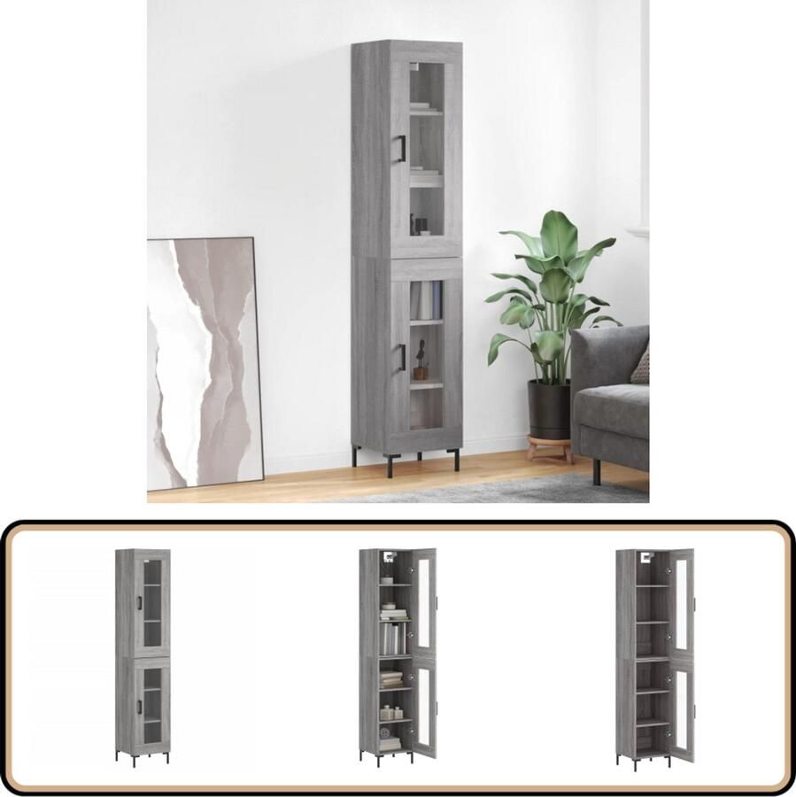 VidaXL Hoge Kast Grijs Sonoma Eiken 180 cm Hoge Kast Opbergkast Grijze Kast Houten Kast