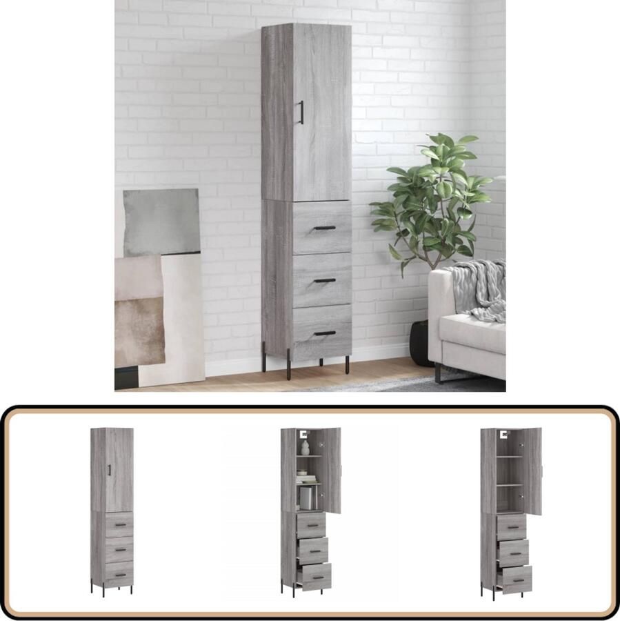 VidaXL Hoge Kast Grijs Sonoma 34 5x34x180 cm Hoge Kast Kledingkast Opslagkast Houten Kast Grijze Kast