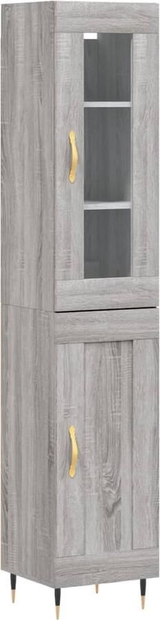 VidaXL Hoge kast Hout en glas Grijs Sonoma Eiken Hoge Kast Dressoir Buffetkast Opbergkast Grijze Kast - Foto 2
