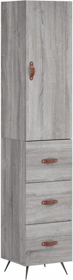 The Living Store Hoge kast 34 5x34x180 cm bewerkt hout grijs sonoma eikenkleurig Hoge Kast Houten Kast Grijze Kast Opslagoplossing Woonaccessoires - Foto 5