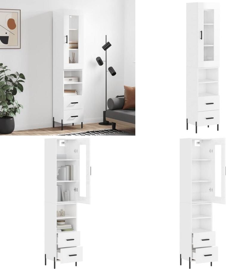 VidaXL -Hoge-kast-34-5x34x180-cm-bewerkt-hout-hoogglans-wit Hoge Kast Hoge Kasten Dressoir Buffetkast - Foto 7