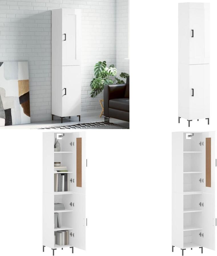 VidaXL -Hoge-kast-34-5x34x180-cm-bewerkt-hout-hoogglans-wit Hoge Kast Hoge Kasten Dressoir Buffetkast - Foto 6