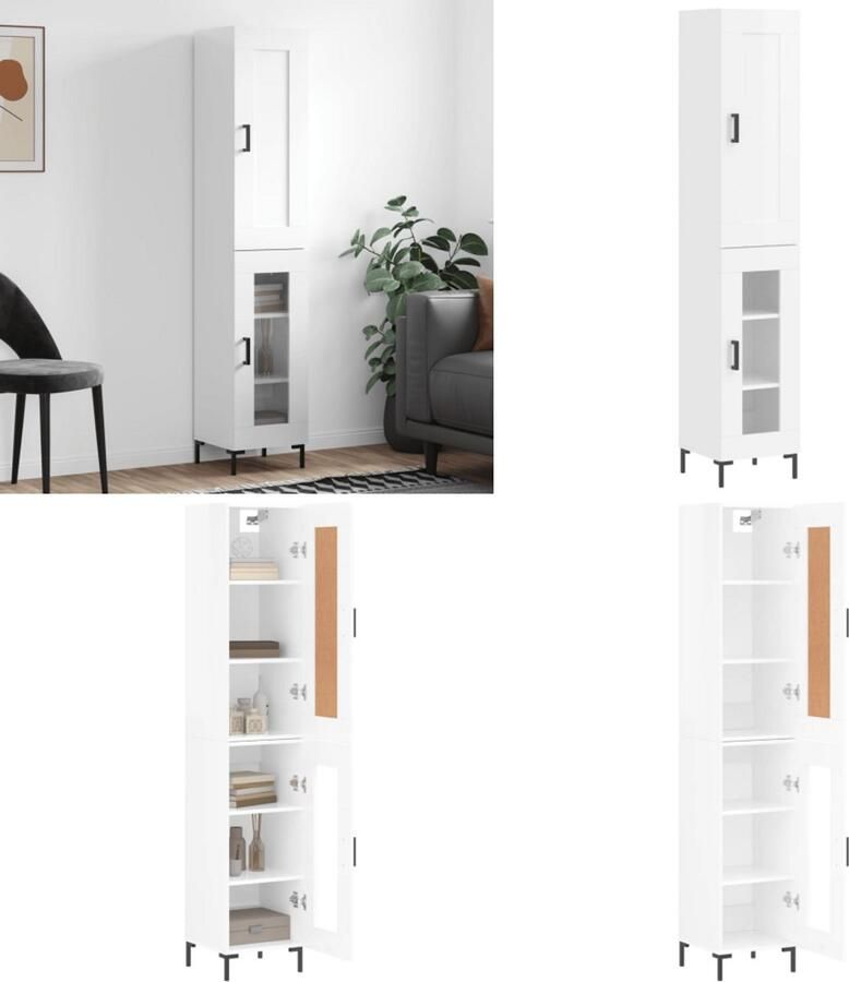 VidaXL Hoge kast 34 5x34x180 cm bewerkt hout hoogglans wit Hoge Kast Hoge Kasten Dressoir Buffetkast - Foto 7
