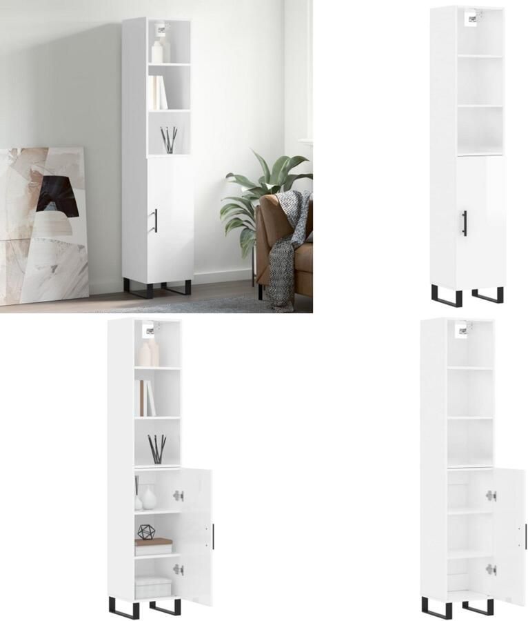 VidaXL -Hoge-kast-34-5x34x180-cm-bewerkt-hout-hoogglans-wit Hoge Kast Hoge Kasten Dressoir Buffetkast - Foto 5