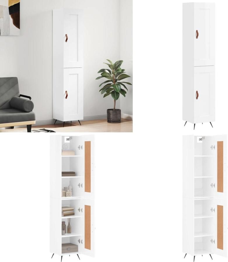 VidaXL Hoge kast 34 5x34x180 cm bewerkt hout hoogglans wit Hoge Kast Hoge Kasten Dressoir Buffetkast - Foto 6
