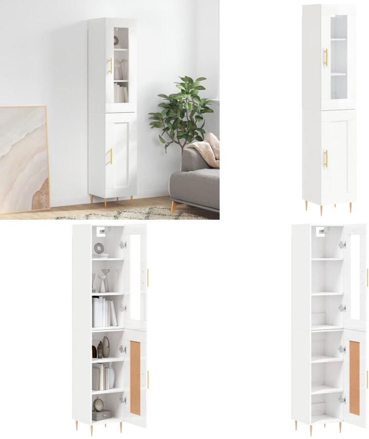 VidaXL Hoge kast 34 5x34x180 cm bewerkt hout hoogglans wit Hoge Kast Hoge Kasten Dressoir Buffetkast