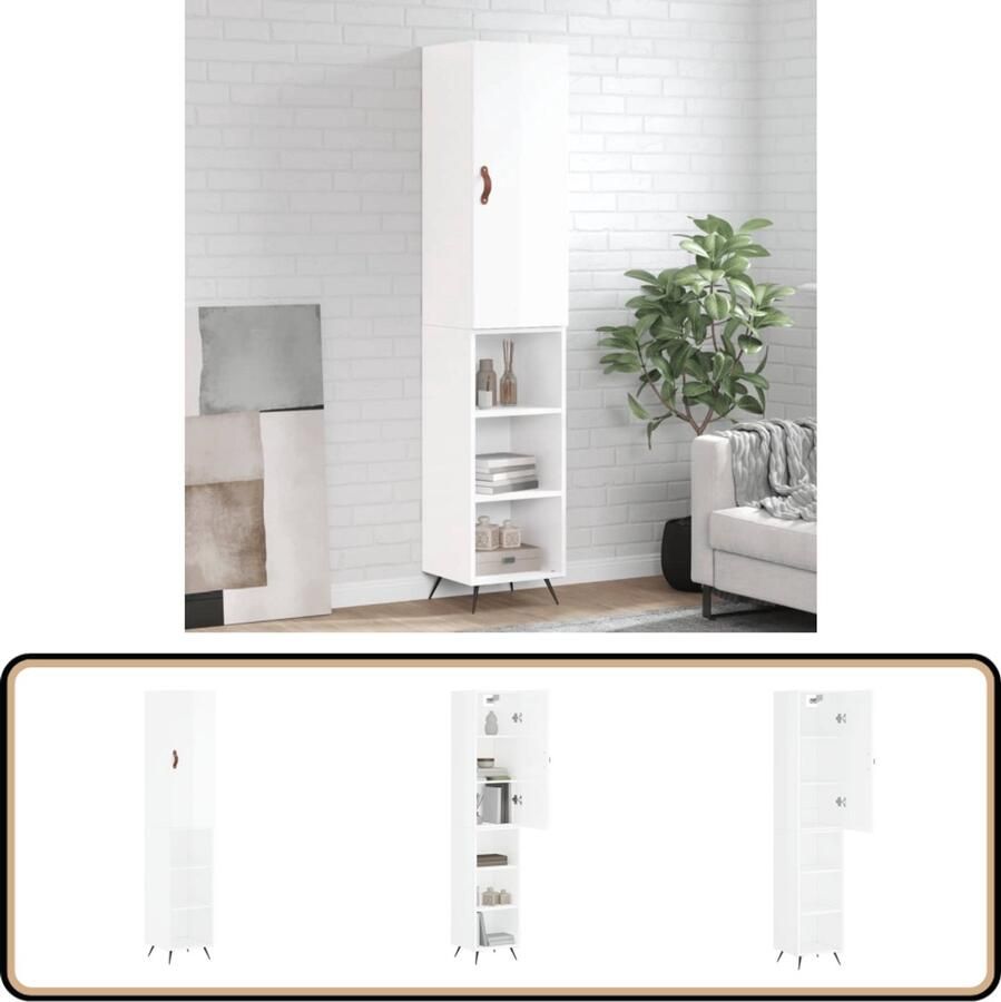 VidaXL Hoge Kast 180 cm Hoogglans Wit Hoge Kast Houten Kast Witte Kast Opbergkast