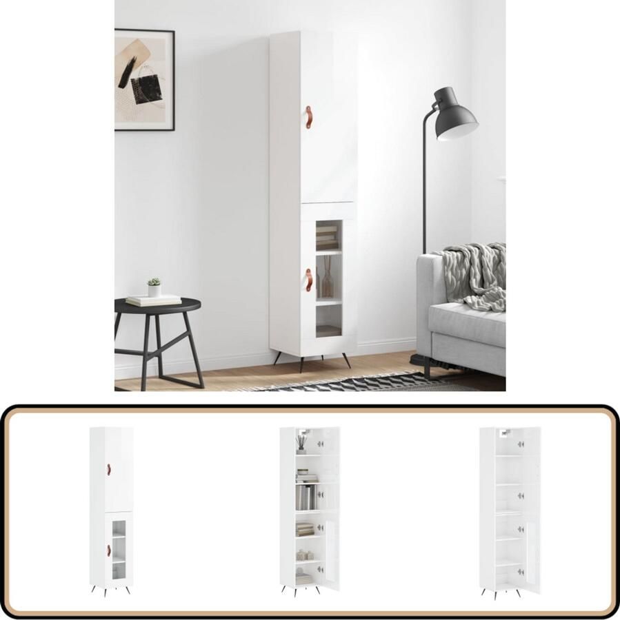 VidaXL Hoge Kast Hoogglans Wit 180 cm Hoge Kast Opbergkast Kast Witte Kast Houten Kast